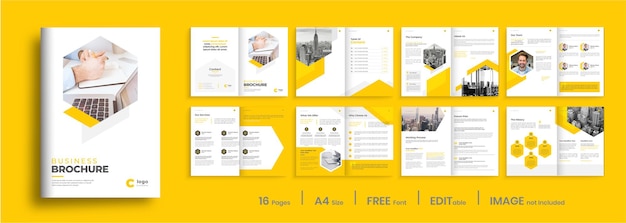 Design de modelo de folheto de perfil de empresa mínimo com formas amarelas