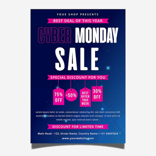 Design de modelo de folheto de venda de Cyber Monday