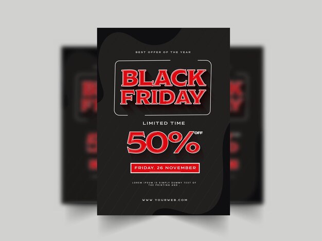 Vetor design de modelo de folheto de venda de sexta-feira negra com oferta de desconto de 50% para publicidade.