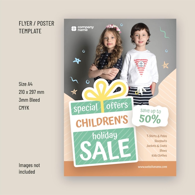 Design de modelo de folheto ou cartaz de oferta especial de venda de férias para crianças