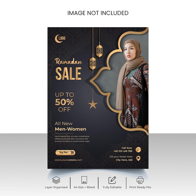 Design de modelo de folheto ou cartaz de venda do Ramadã moderno