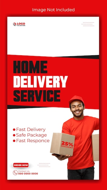 Design de modelo de história promocional de anúncio de serviço de entrega