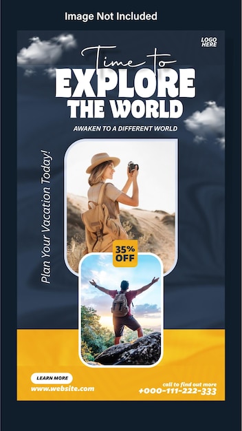 Design de modelo de história promocional de anúncios de viagens