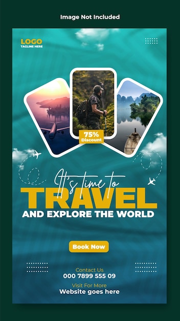 Design de modelo de história promocional de anúncios de viagens