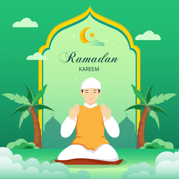 Design de modelo de ilustração de conceito de ramadã feliz vetor premium