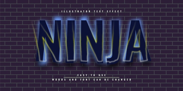 Design de modelo de ilustração de efeito de texto editável ninja