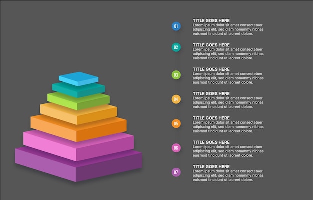 Design de modelo de infográfico de hierarquia de pirâmide 3d com 7 camadas