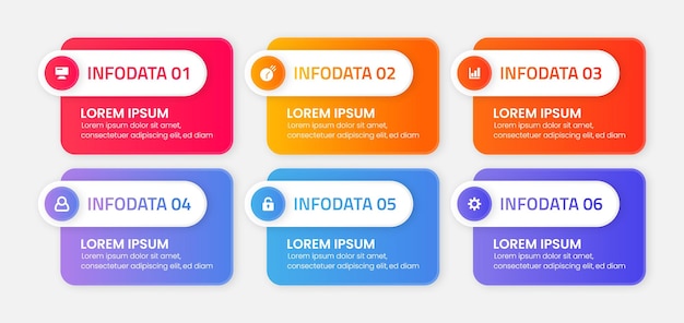 Design de modelo de infográfico de negócios com 6 opções ou etapas