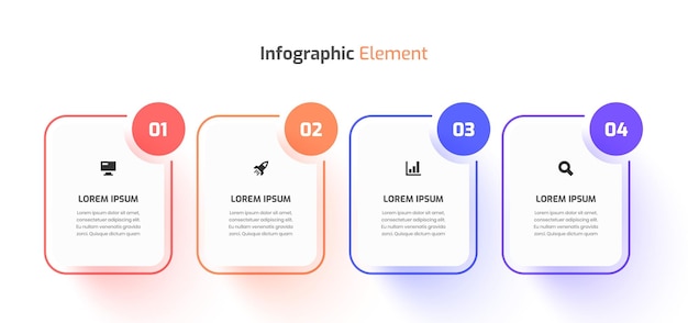 Design de modelo de infográfico de negócios com ícone de rótulo retangular e número 4 para apresentação