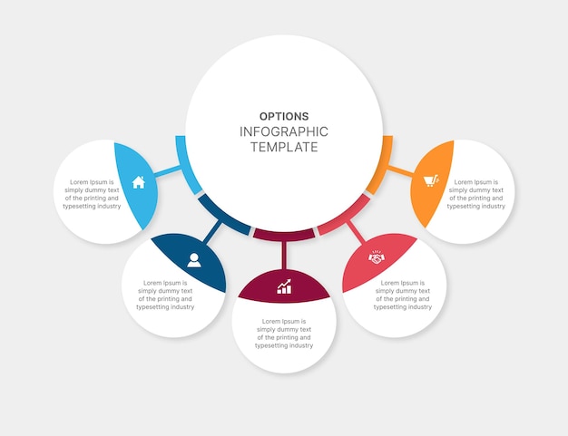 Vetor design de modelo de infográfico do círculo criativo com opções de 5 etapas