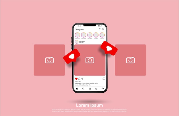 Design de modelo de interface de mídia social do instagram com telefone