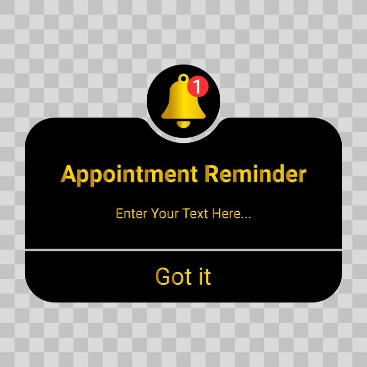 Vetor design de modelo de interface de notificação de lembrete de tela de smartphone com fundo transparente