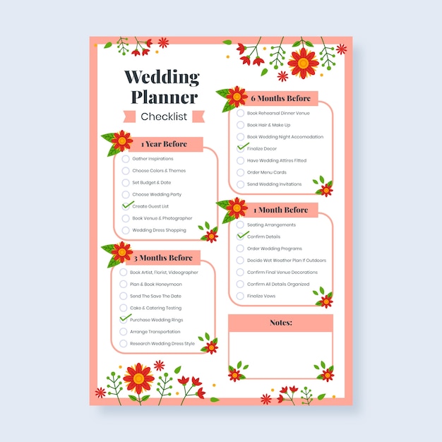 Design de modelo de lista de verificação de planejamento de casamento