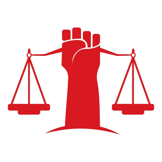 Vetor design de modelo de logotipo de balanças de justiça na mão conceito de logotipo de justiça de revolução