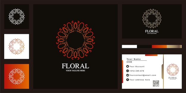 Design de modelo de logotipo de luxo mandala ou ornamento com cartão de visita.