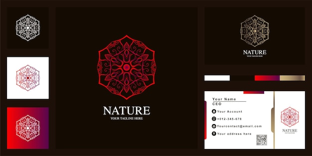 Design de modelo de logotipo de luxo mandala ou ornamento com cartão de visita.