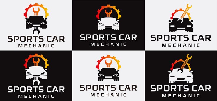 Design de modelo de logotipo de mecânico de automóveis de tecnologia moderna, logotipo de tecnologia de reparo de automóveis, ajuste de desempenho,