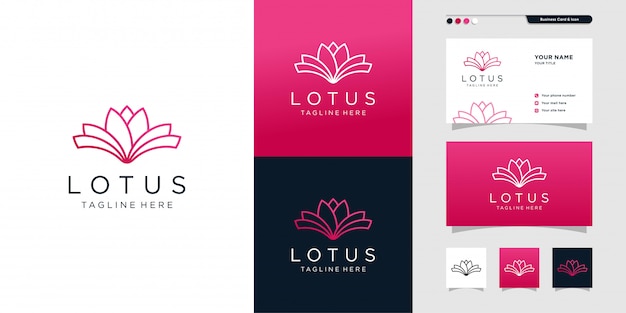 Design de modelo de logotipo e cartão de visita de lótus, design de cartão de visita, linha artística, planta, spa, beleza, saúde,