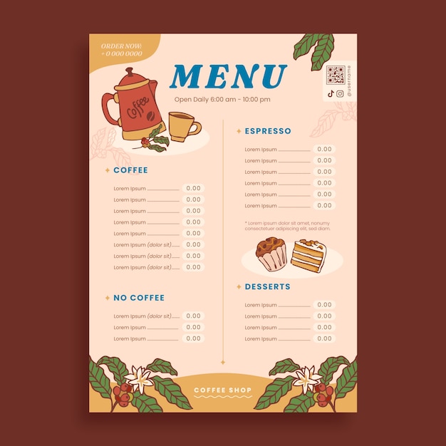 Vetor design de modelo de menu de cafeteria