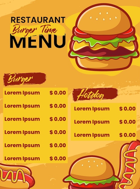 Vetor design de modelo de menu de fast food