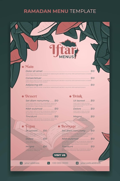 Design de modelo de menu iftar do ramadã para menu de restaurante no evento ramadan kareem