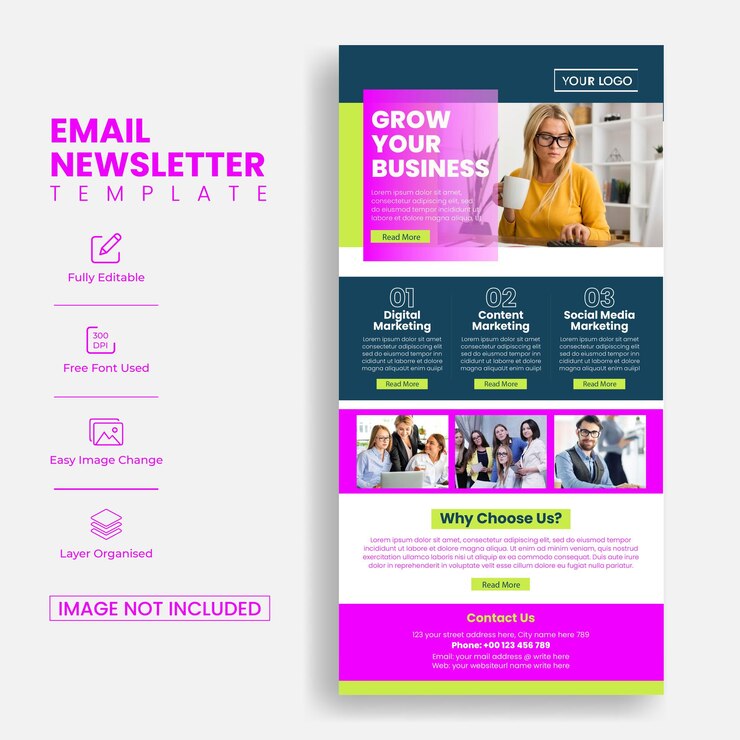 Vetor design de modelo de newsletter de e-mail de marketing empresarial corporativo