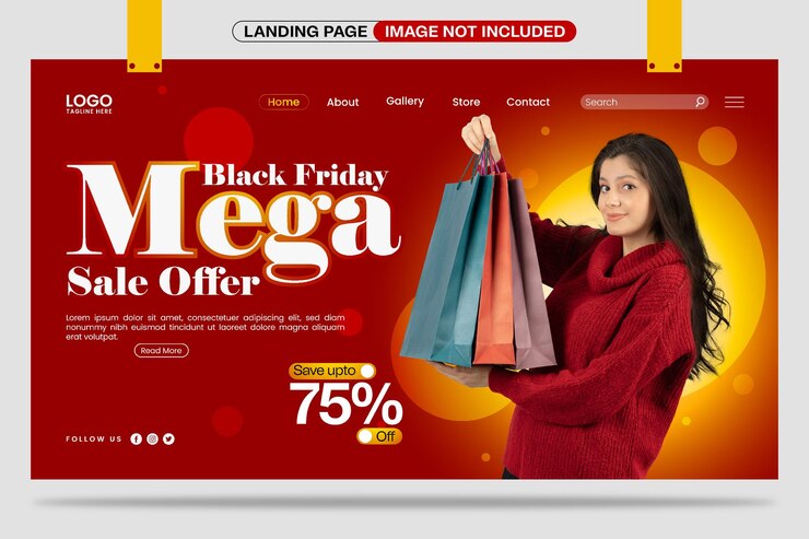 Design de modelo de página de destino de oferta de mega venda de sexta-feira negra