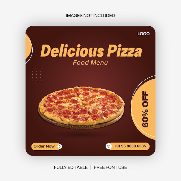 Design de modelo de postagem de banner de mídia social de pizza de cor marrom e amarelo