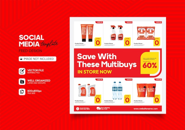 Design de modelo de postagem de mídia social com informações de produto com desconto