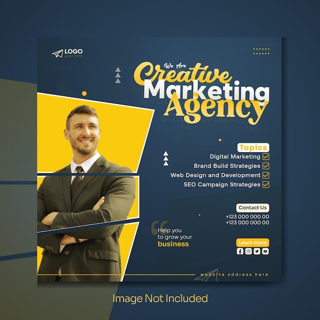 Design de modelo de postagem de mídia social criativa promocional de negócios de marketing digital