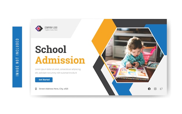 Design de modelo de postagem de mídia social de admissão escolar Vetor Premium