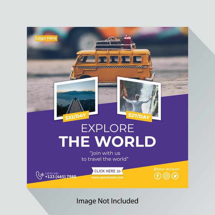 Design de modelo de postagem de mídia social de agência de negócios de viagens e turismo