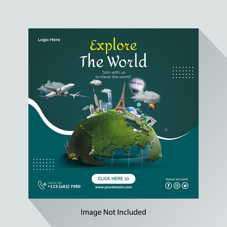 Design de modelo de postagem de mídia social de agência de negócios de viagens e turismo