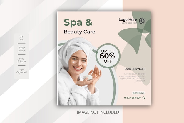 Design de modelo de postagem de mídia social de banner de beleza e spa