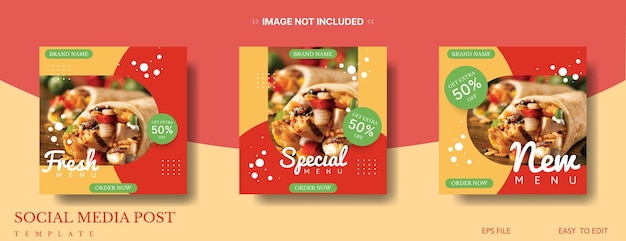 Design de modelo de postagem de mídia social de comida para promoção