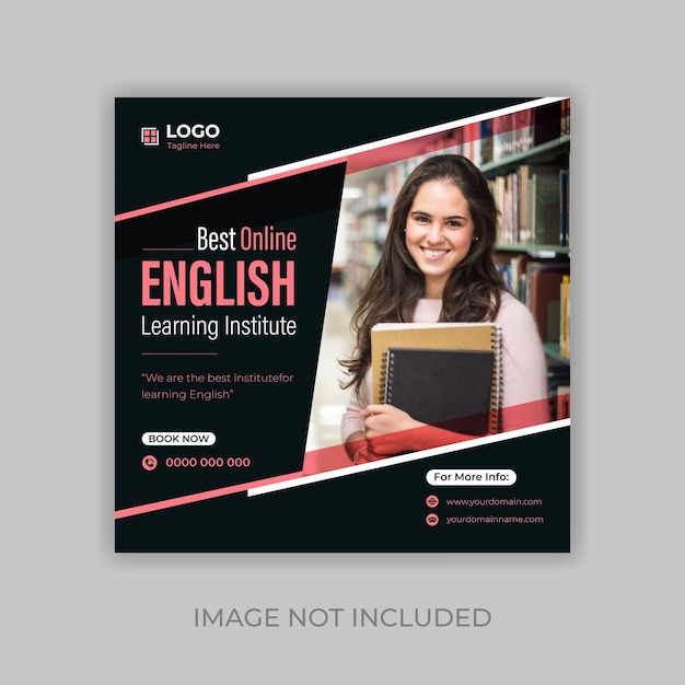 Design de modelo de postagem de mídia social em inglês falado para propaganda em qualquer instituto de aprendizado de inglês