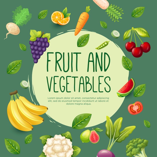 Design de modelo de postagem de mídia social para frutas e alimentos vegetarianos