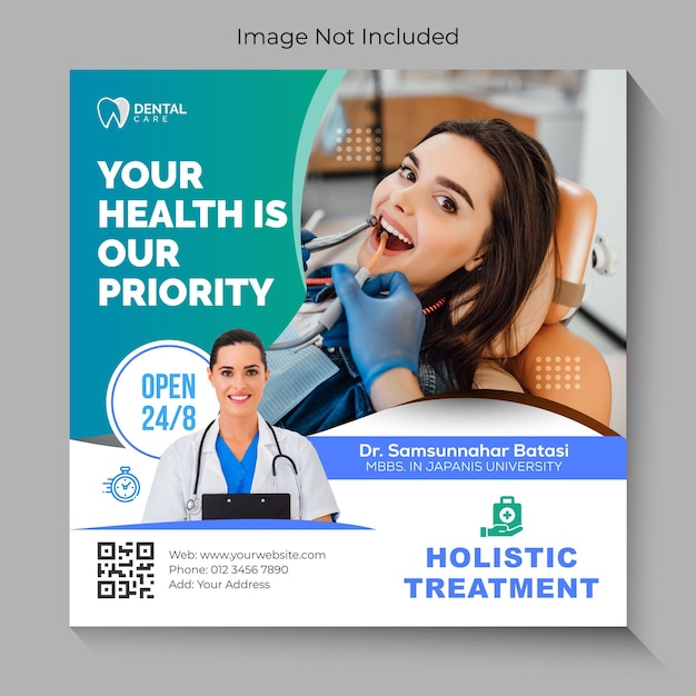 Design de modelo de postagem dental de mídia social médica Vetor Premium