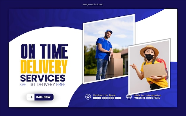 Design de modelo de promoção de capa ou banner de serviço de entrega e correio
