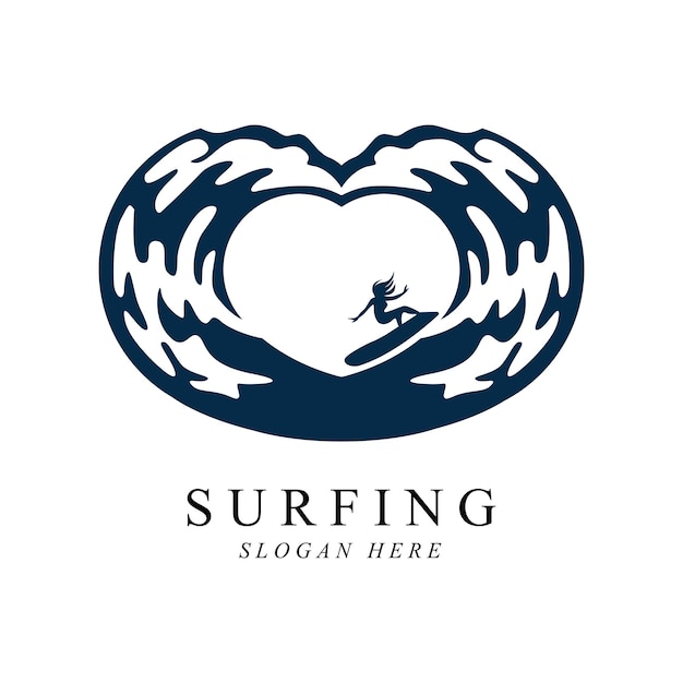 Design de modelo de vetor de logotipo de mulher surfista