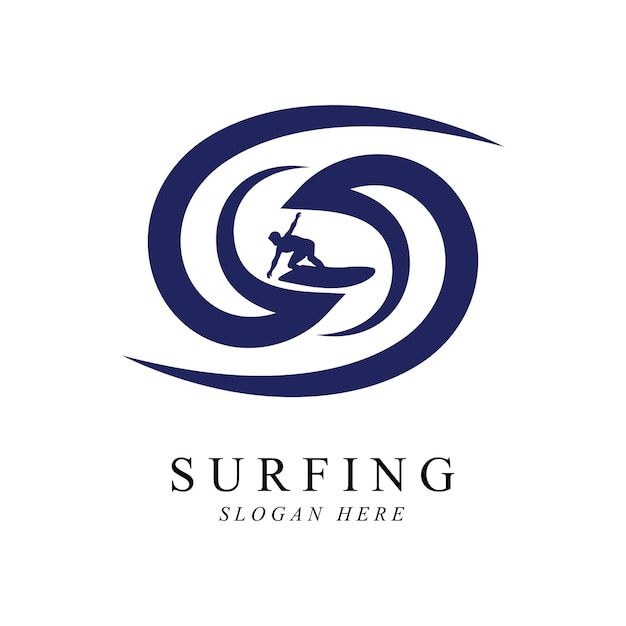 Design de modelo de vetor de logotipo de surfista