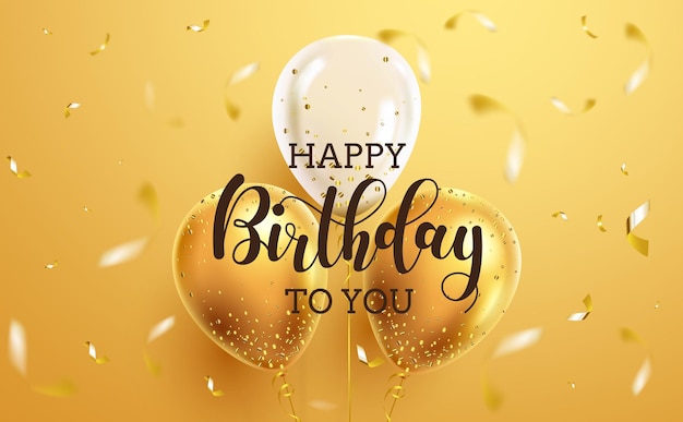 Design de modelo de vetor de texto de aniversário. Saudação de feliz aniversário no espaço do círculo com pódio, balões.