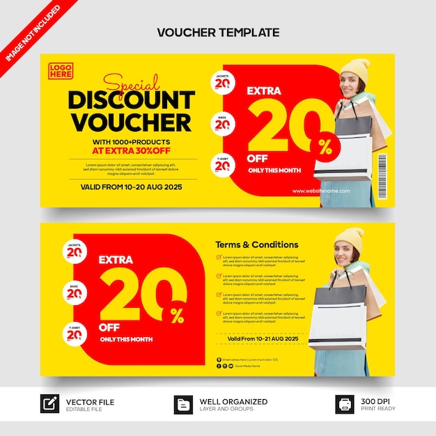 Design de modelo de voucher de desconto de compras