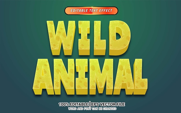 Design de modelo editável de efeito de texto 3d de textura amarela de animal selvagem