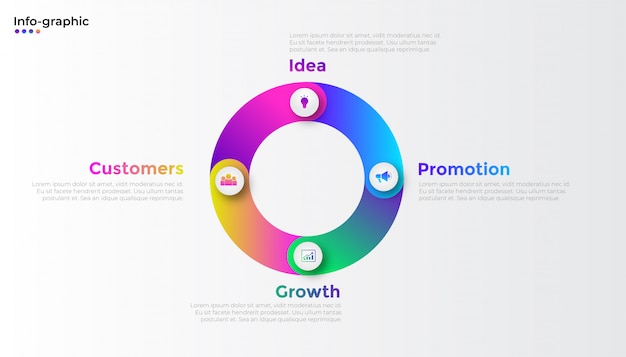 Vetor design de modelo infográfico gradiente multicolorido com ícones