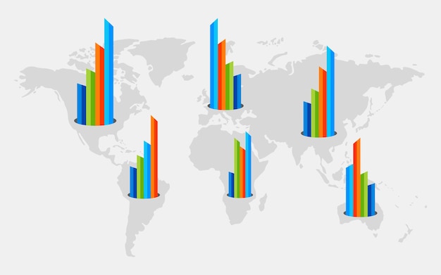 Design de modelo infográfico na ilustração vetorial de modelo de gráfico de barras de mapa do mundo