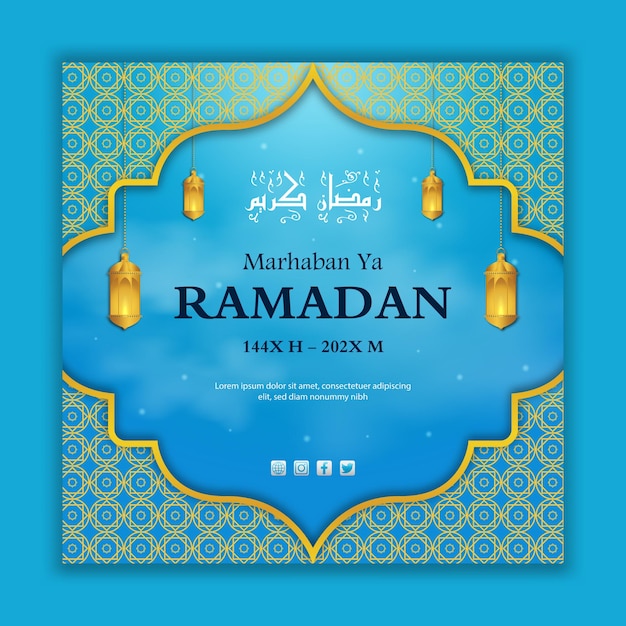 Design de modelo Marhaban ya Ramadan para postagem no facebook do instagram.