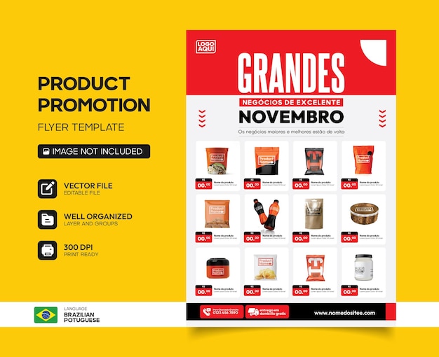 Design de modelo na brochura do catálogo de produtos do minimercado português
