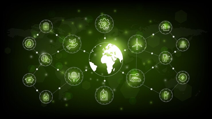 Vetor design de modelo para desenvolvimento de sustentabilidade e ambiente de conceito de negócios de indústrias verdes globais