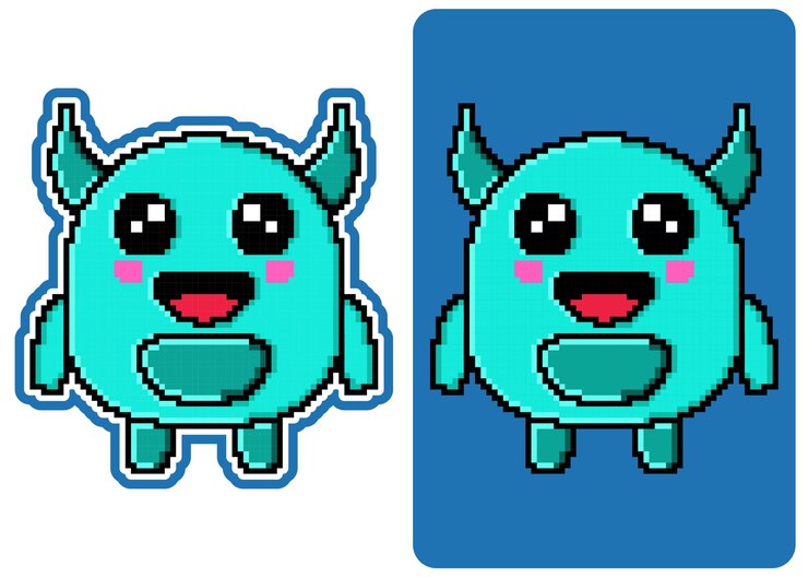 Design de monstro fofo de pixel art kawaii